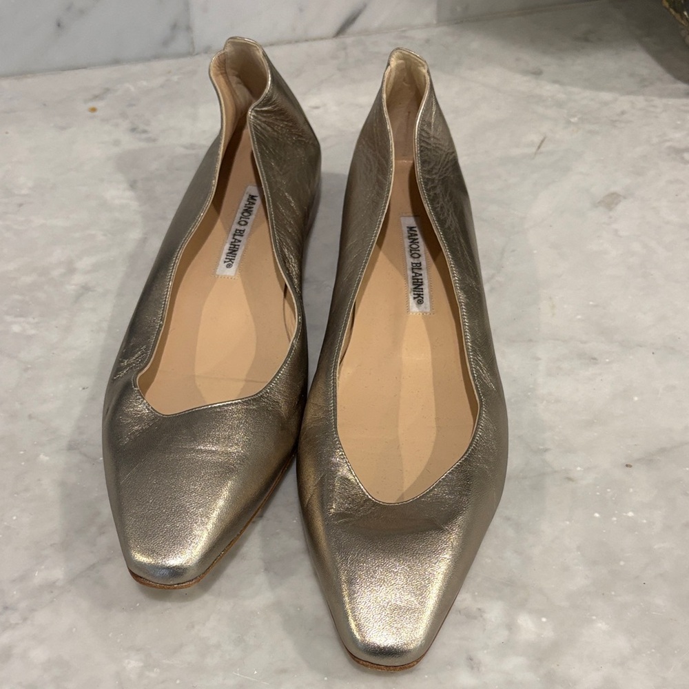 Manolo Blahnik Metallic Gold Flats